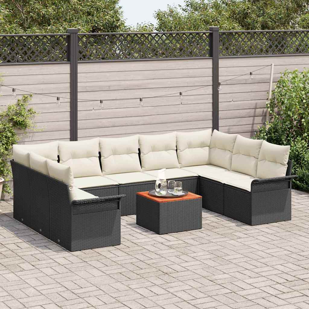 Garten-Sofa-Set 10 pcs Schwarz und Creme 55 x 55 x 37 cm